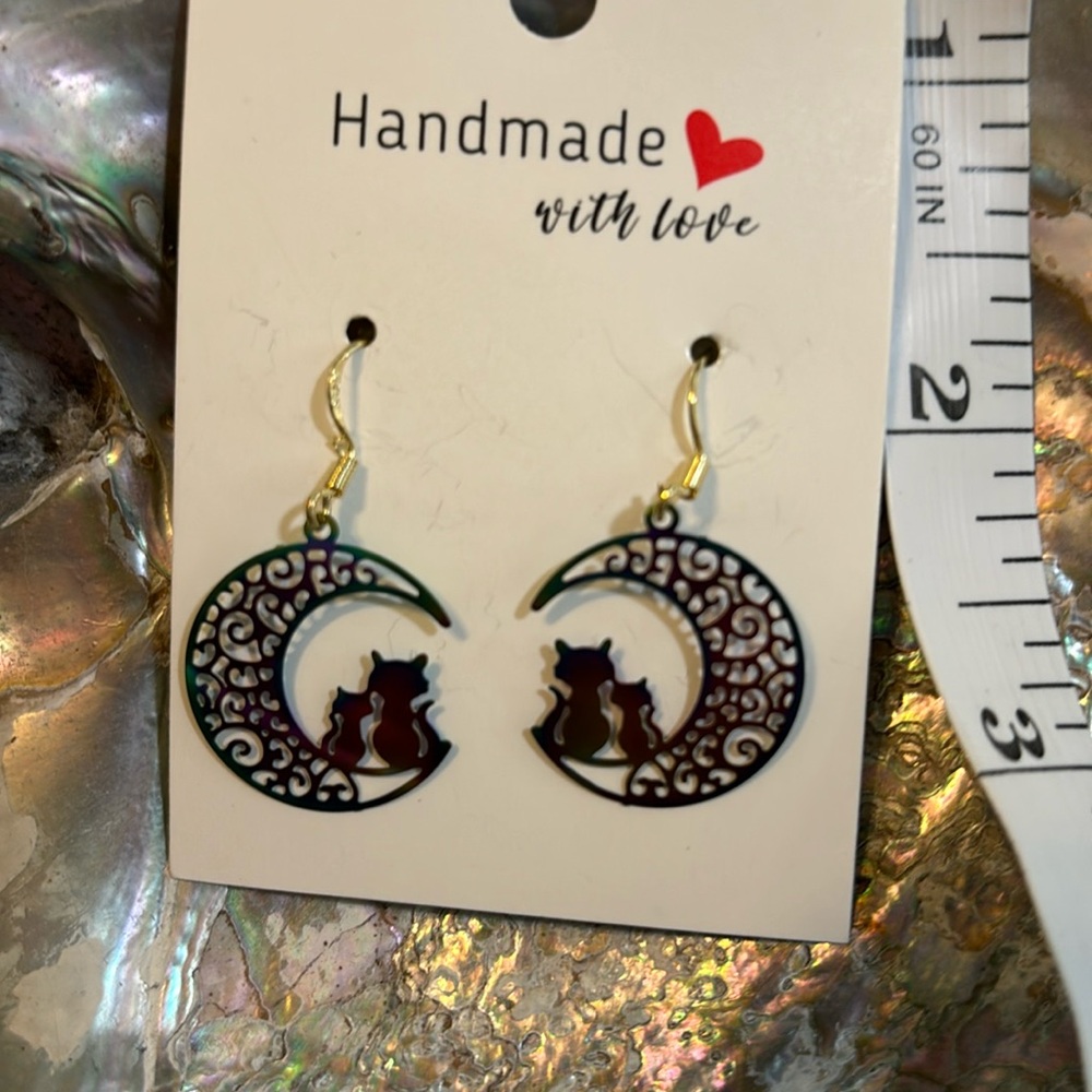 Cats On The Moon On Sterling Silver Hooks